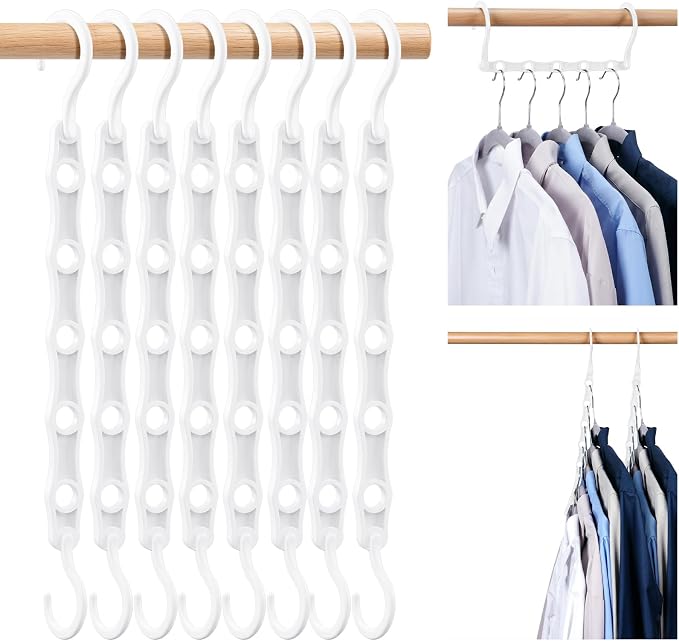 HOUSE DAY Space Saving Hangers 16 Pack, Closet Organizers and Storage | Closet Organizer Space Saver, Multifunctional Hangers for Small Closet, College Dorm Room Essentials for Girls, White