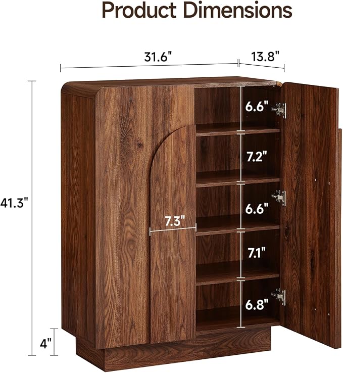 Shoe Storage Cabinet with Doors, Large Shoe Cabinet Storage for Entryway, Wooden 6 Tier Shoe Organizer Cabinets with Adjustable Shelves for Entrance Hallway Living Room Foyer (Walnut)