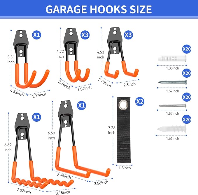 Heavy Duty Garage Hooks 11 Pack, Garage Storage Hooks with Non-Slip PVC Coating, Utility Steel Wall Mount Hook for Bike, Ladder, Tools, Hose & Garage Organization