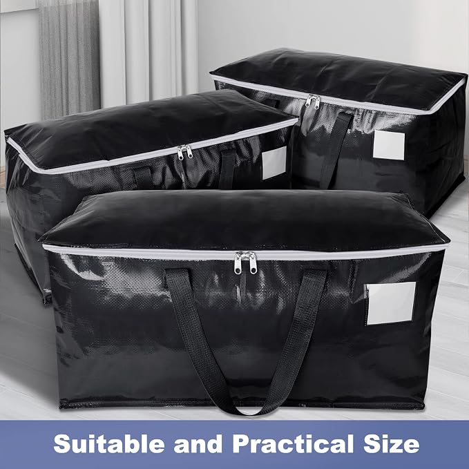 StorageRight Heavy Duty Moving Boxes-Moving Bags with Zipper, Reinforced Handles and Tag Pocket-Collapsible Moving Supplies-Totes for Storage Great for moving, Storage and Travel 93L(Black-4 Pack)
