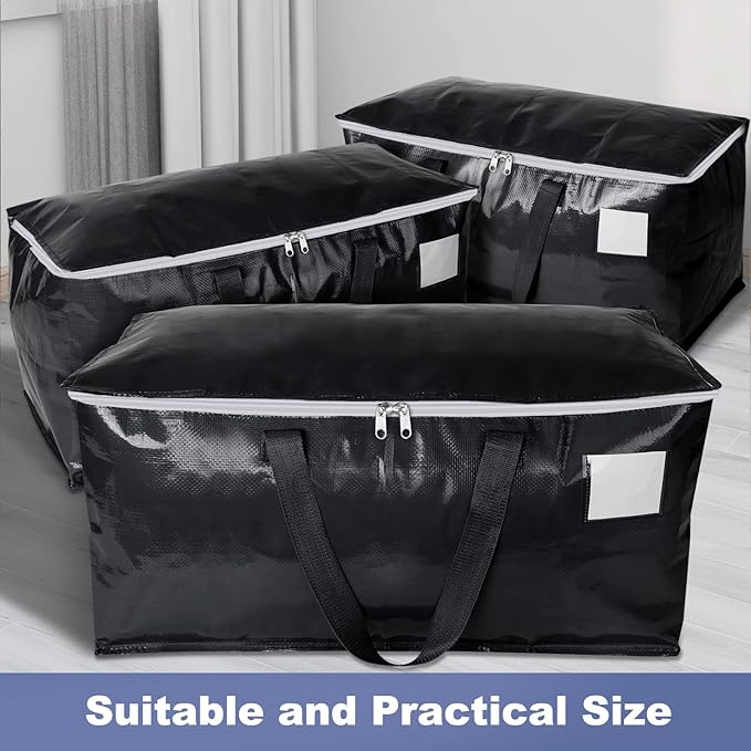 StorageRight Heavy Duty Moving Boxes-Moving Bags with Zipper, Reinforced Handles and Tag Pocket-Collapsible Moving Supplies-Totes for Storage Great for moving, Storage and Travel 93L(Black-6 Pack)