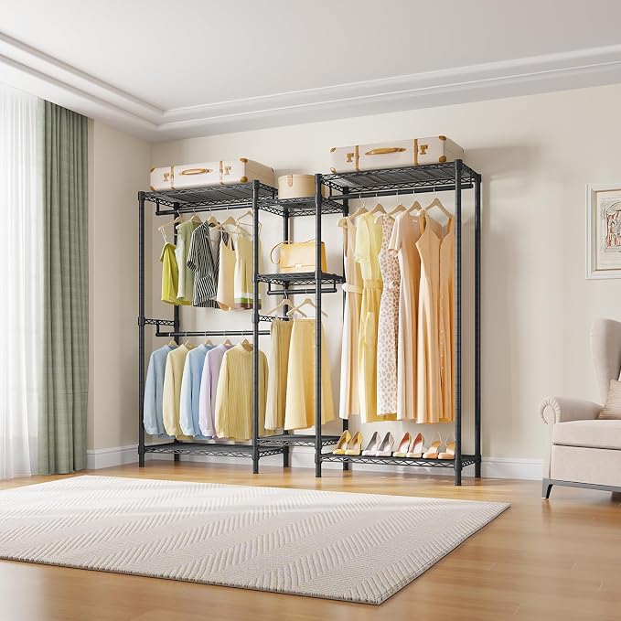VIPEK Classic V6 Medium Heavy Duty Clothes Rack, Dynamic Closet System | Compact Metal Freestanding Clothing Rack 750lbs Capacity, 5FT Wide Closet Organizer System for Bedroom, Black