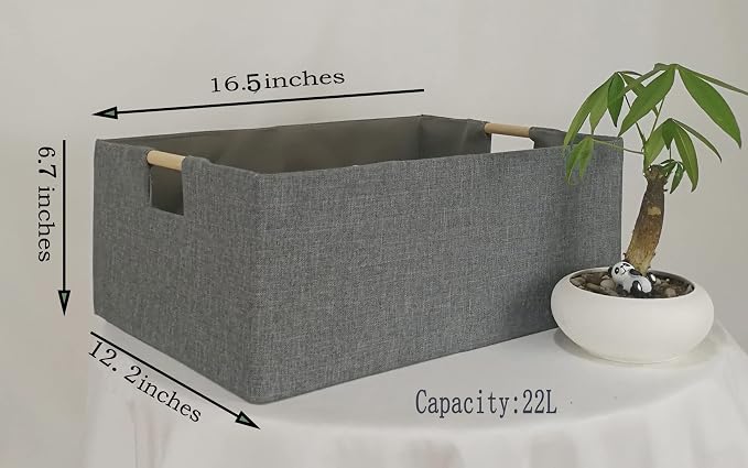 Storage Bin for Shelves Rectangle Closet Baskets Foldable Box with Handles, Gray Storage Bins, Storage Boxes for Home Office Car Dormroom