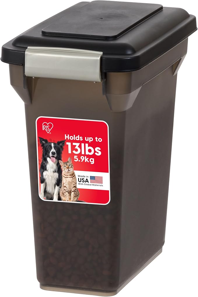 IRIS USA Dog Food Storage Container, Up to 13 lbs, Smoke, Made in USA | BPA-Free, Airtight Seal, Best for Cat Food, Bird Seed, Chicken Feed, Pet Toys, Treats, Pellets