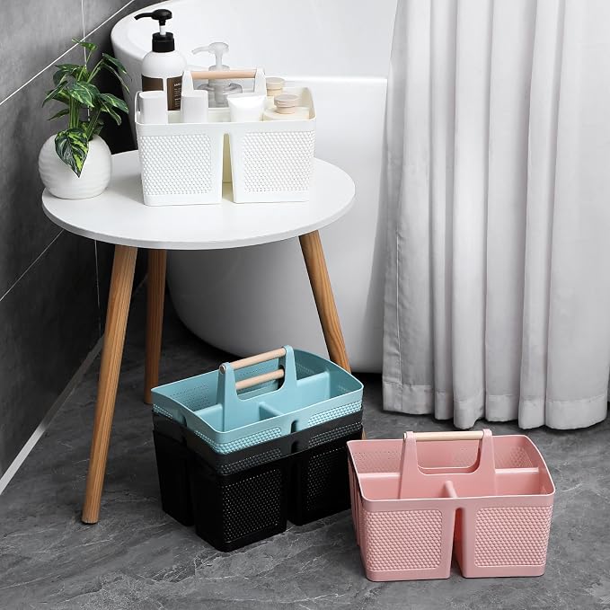 rejomiik Portable Shower Caddy Basket Plastic Cleaning Caddy Organizer Storage Tote with Handle for Bathroom, College, Dorm Room Essentials, Black | Cleaning Caddy Organizer for Bathroom, College Dorm Room Essentials, Storage Tote