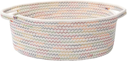 JMvicyroam Small Woven Basket, Empty Gift Basket, Colorful/1 Pack | Small Gift Basket, Cotton Rope, 12 x 8 x 48 in, Handles, Includes Ribbon and Bag, Birthday Gift Basket