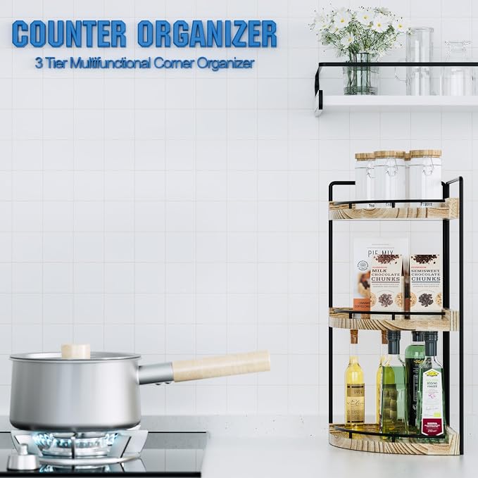 Corner Bathroom Counter Organizer, 3 Tier Bathroom Storage Countertop for Skincare, Sink Shelf for Kitchen Decor, Vanity, Dresser, Makeup, Gift(Rustic Brown)