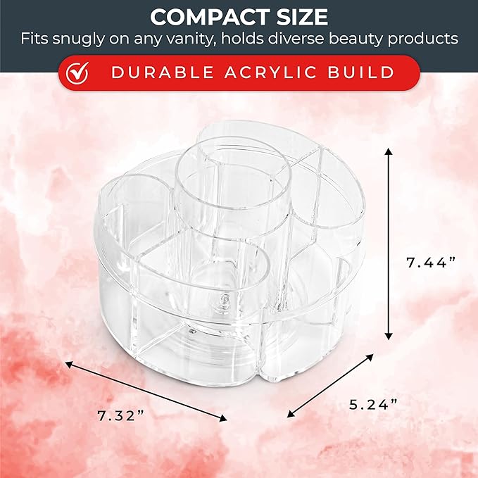 Masirs Small 360 Rotating Makeup Organizer, 5 Compartments, Round Clear | Small 360 Rotating Makeup Organizer, 5 Compartments, Acrylic Mini Lazy Susan, Vanity Bathroom Counter, Round Clear