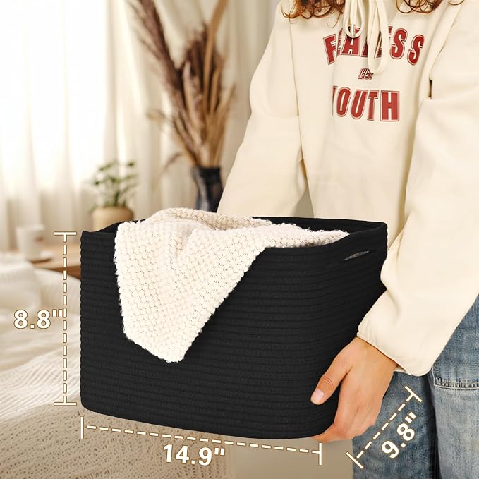 Baskets for Organizing,Storage Baskets,3 Pack Baskets for Shelfves,15"×10"×9" Woven Black Basket,toy storage bins,bins for organization