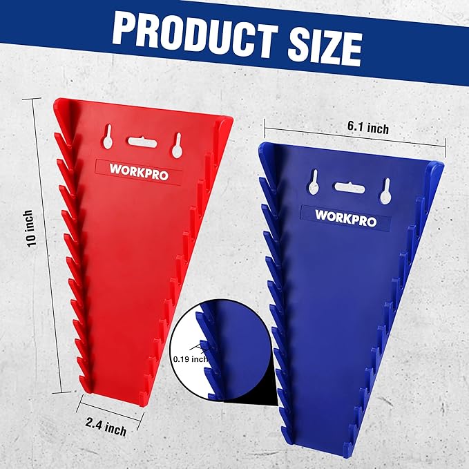 WORKPRO 4-Pack Magnetic Wrench Organizer, Holds 12 Wrenches Each | for Tool Box Drawer Chest, SAE (1/4" - 15/16") and Metric (6 mm - 24 mm)