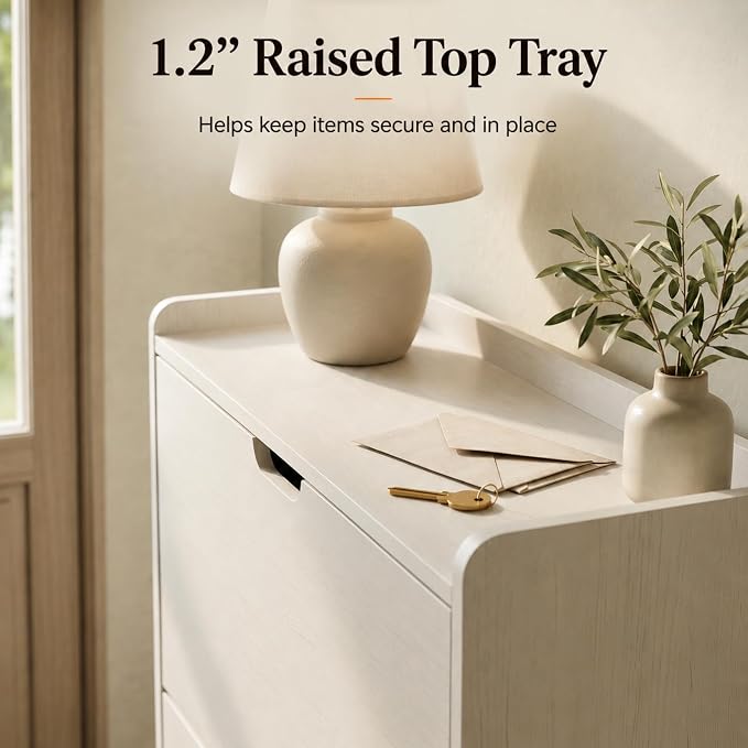 White Slim Shoe Cabinet with 3 Flip Drawers, 52" Tall Narrow Shoe Storage Cabinet for Entryway, Hidden Shoe Organizer Cabinet
