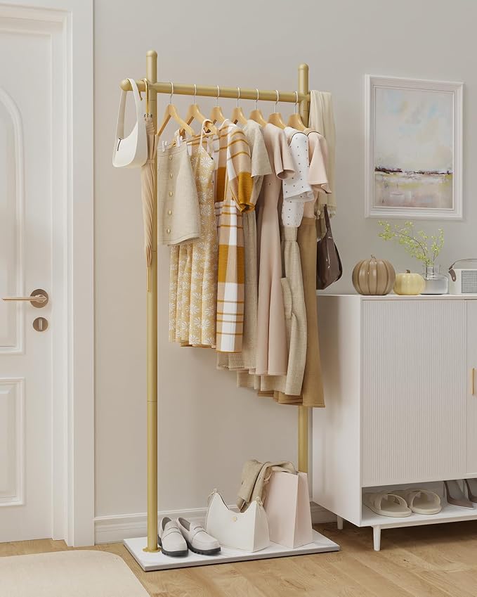 Coat Racks Freestanding with Natural Rock Base,68.9in,Gold,Large | Garment Racks with Anti Slip Knots for Outerwear,Clothes Stands with Strong Load-Bearing,Metal Clothing Trees for Hats