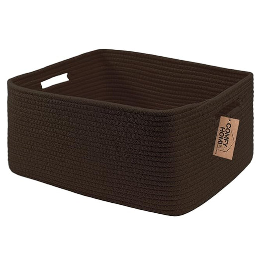 COMFY-HOMI Cotton Rope Woven Basket with Handles for Shelves,Toys,Book, Cloth Storage Baskets Bin for Organizing- 1 PCSToy Decorative Organizer for Living Room, Bathroom 17" x 13" x 7.5"