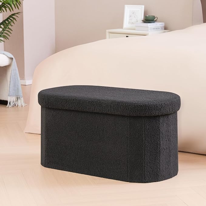 PINPLUS Storage Ottoman Bench Tufted Folding Ottomans Bench Foot Rest, Chest Box Velvet Bench with Storage, 30"x15"x15" (Dark Grey)