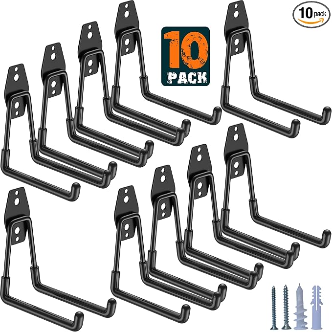 HUPBIPY Garage Hooks Heavy Duty 10 Pack, Wall Mount Ladder Hooks | 5.1in U Shaped Hanger, Storage Organizer With a non-slip coating For Hanging Bicycles, Garden Tools Hoses and Ropes (Black)