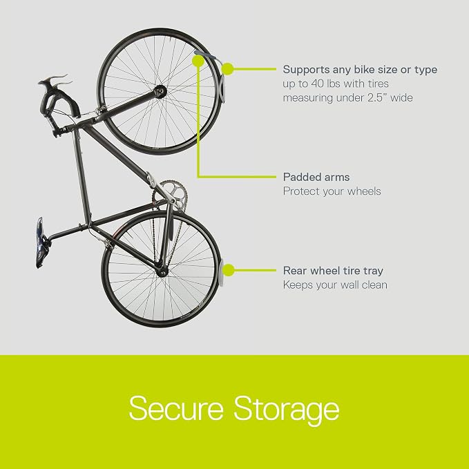 Leonardo Bike Rack Wall Mount with Tire Tray by Delta Cycle – Elegant Vertical Hanger Hook Design Provides Easy Bicycle Storage Access – Hassle-Free Installation – Vertical Mount Holds Up to 40 lbs