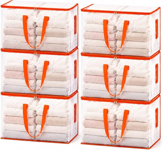 KYODOLED 6-Pack Clear Moving Bags Heavy Duty Extra Large, Storage Totes with Reinforced Handles & Label Pocket, Transparent Packing Containers for College Dorm, Clothes, Bedding, Home Organization