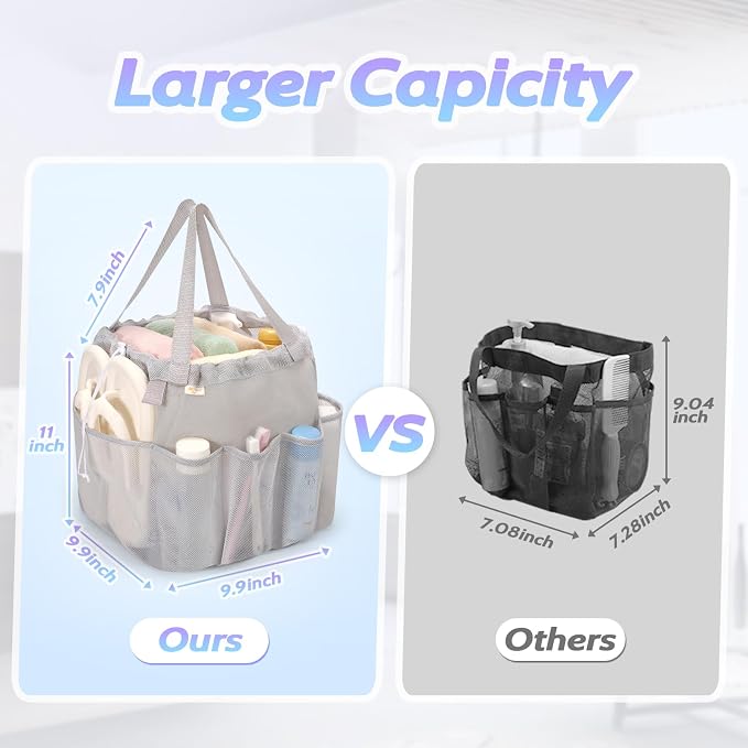 famichan Mesh Shower Caddy Portable with Drawstring, Dorm Room Essentials for College Students, Grey Shower Bag for Camping,Swimming,Gym,Travel,Bathroom