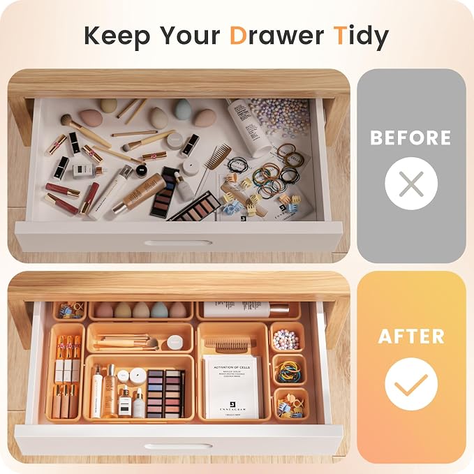 A-LUGEI【𝟰𝟲𝗣𝗖𝗦】【5 Size】Tool Box Organizer Tray Divider Set, 【Orange】 Desk Drawer Organizer,Garage Organization and Storage Toolbox Accessories Rolling Tool Chest Cart Cabinet WorkBench Part