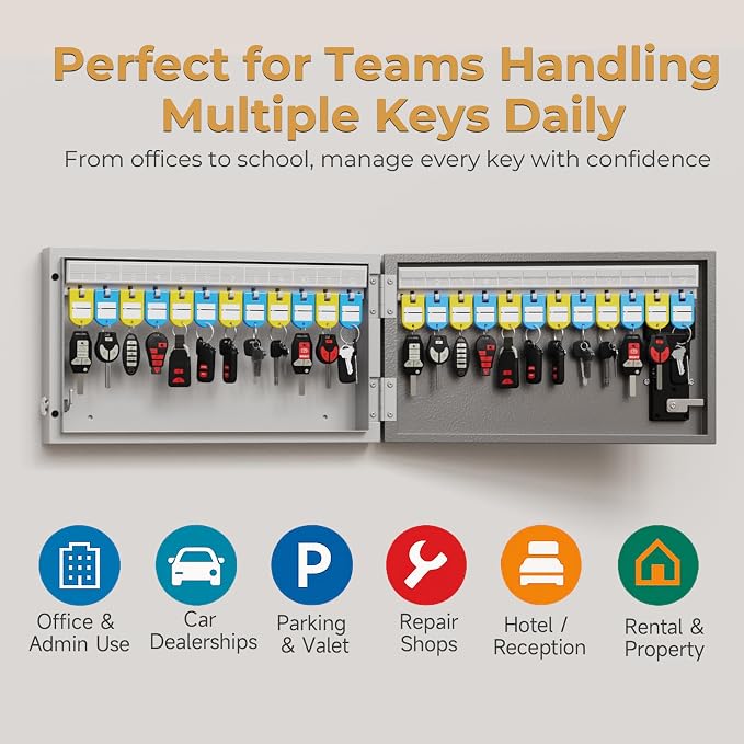 24 Key Lock Box Smart Key Organier Cabinet with Keypad & App for Office | Wall Mounted Lockbox use App, Custom & One Time Password, WiFi (Need W100 Bridge) Unlock for School, Office, Fleet, Hotel