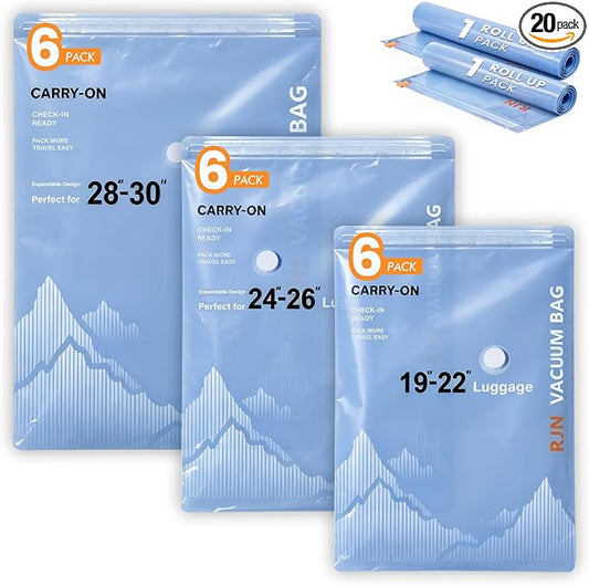 RJN Vacuum Storage Bags with Rechargeable Cordless Air Pump, 20 Combo | Compression Bags for Travel, Space Saver Vacuum Seal Bags for Clothing, Blankets, Comforters, Pillows, Travel Luggage