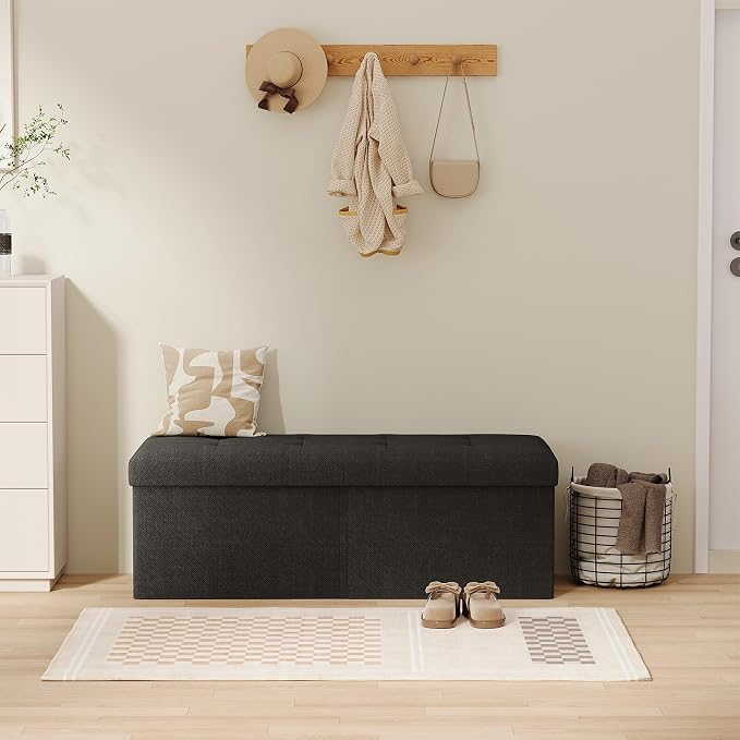 31.5 Inch Foldable Storage Ottoman Bench for Bedroom, Black | Foldable Footstool, Multi-Functional Foot Rest, End of Bed Bench, Large Hidden Storage Space, Storage Chest For Living Room