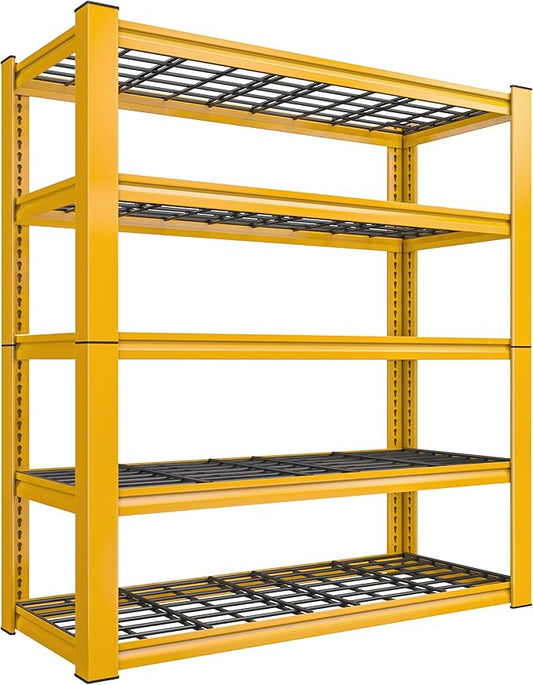 REIBII Garage Shelving 3200LBS Load Heavy Duty Storage Shelves for Basement | 72" H x 36" W x 16" D, Adjustable Metal Shelf, Multi-Use Mesh Panel, 5-Tier Orange Utility Rack for Pantry, Warehouse, Office
