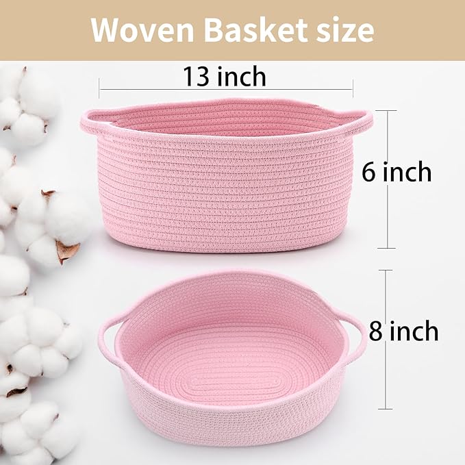 Happyiren Pink Basket – Cute Basket for Girl Women, Perfect for Valentines Day, Baby Shower, Birthdays – Empty Basket for Gifts, Burr, Storage, Nursery, 13 x 8 x 6 inches