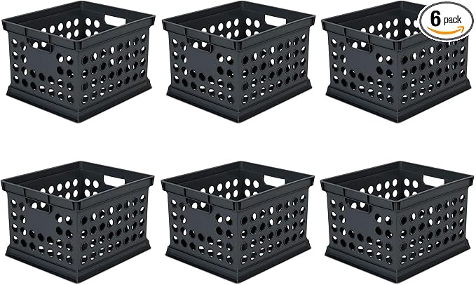 Sterilite Storage Crate Bin File Organizer for Home & Office, Black, 6-Pack | Heavy-Duty and Stackable Plastic Boxes and Containers for Desk, Cabinet, Dorm, Garage, or Utility Organization