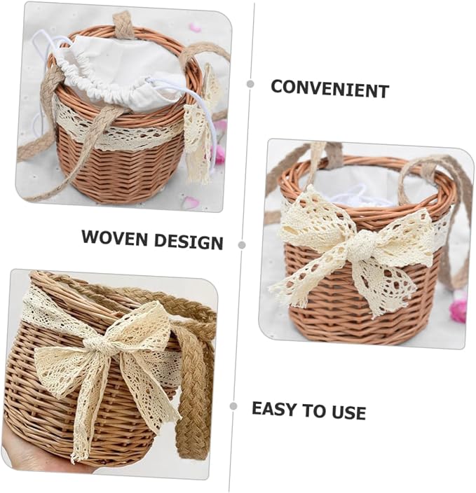 PRETYZOOM Woven Storage Basket Decorative Weaving Rustic Hand-woven Flower Basket for Weddings Picnics and Home Organization Lightweight and Multi-functional Design