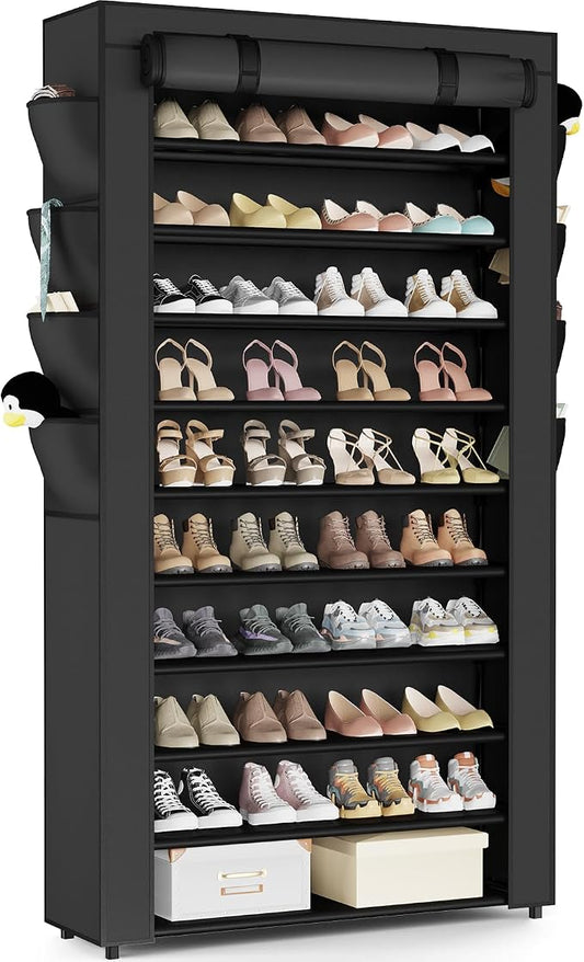 Mavivegue Shoe Rack with Cover, 10+1 Tier Tall Shoe Storage for 50-55 Pairs of Shoes, Shoe Organizer for Entryway, Closet