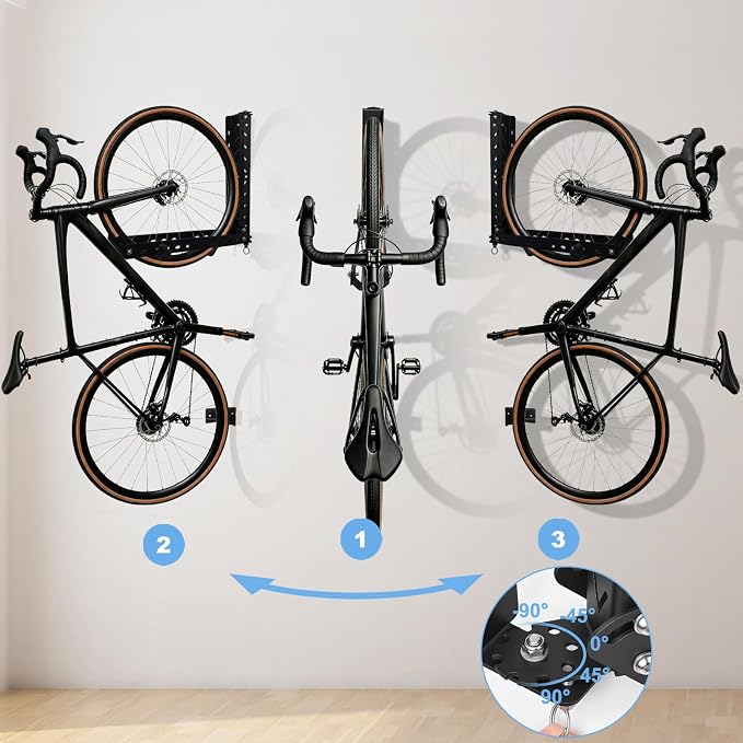 CXRCY Bike Swivel Rack, Wall-Mounted, 90 lb Capacity | Swivel design with bearings. 3.0mm steel. Heavy-duty vertical bike storage. Space-saving for garage. Easy to install.