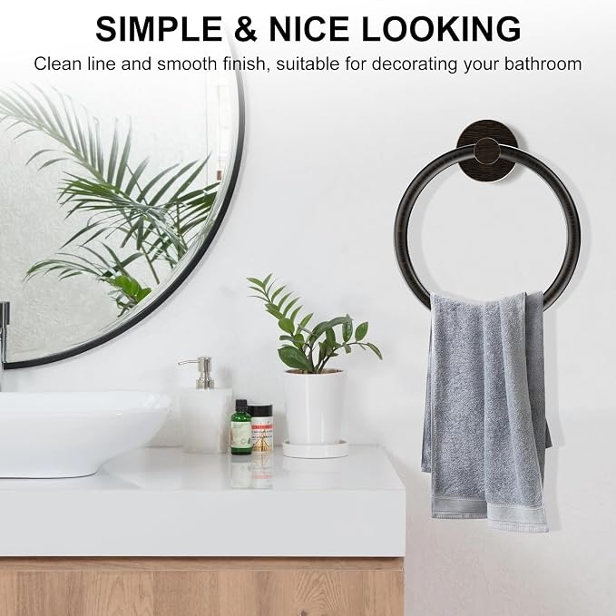 SetSail Towel Holder for Bathroom Wall Screw-in Towel Ring Stainless Steel Hand Towel Holder Heavy Duty Towel Hanger for Bathrooms Oil Rubbed Bronze