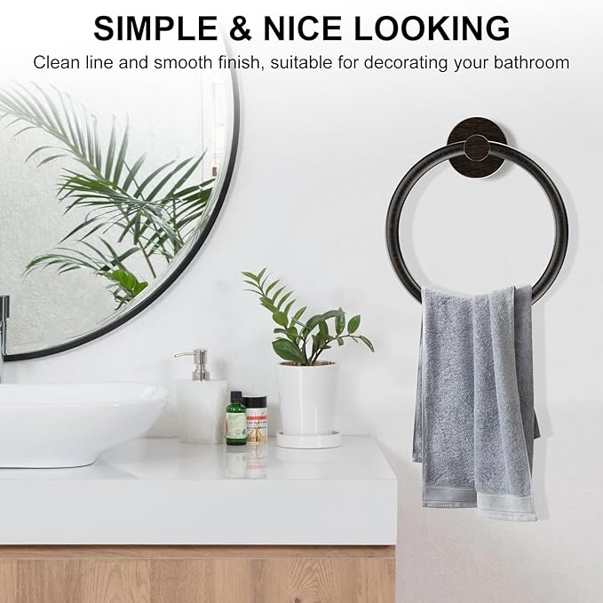 SetSail Towel Holder for Bathroom Wall 2 Packs Towel Ring Screw-in Stainless Steel Hand Towel Hanger for Bathrooms Oil Rubbed Bronze