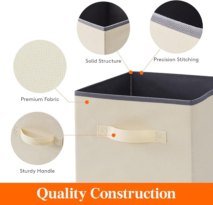 Lifewit Storage Cubes, Foldable Decorative Fabric Storage Baskets for Organizing Home Organizers with Handles for Shelves, Closet, 11 Inch Bins, 18L Beige, 6 Packs