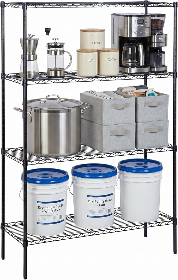Honey-Can-Do 4-Tier Heavy Duty Extra-Wide Adjustable Shelving Unit, 350-lb Per Shelf Metal Storage Rack, Wire Shelf for Garage Workshop Basement, Black, 48 x 18 x 72 in