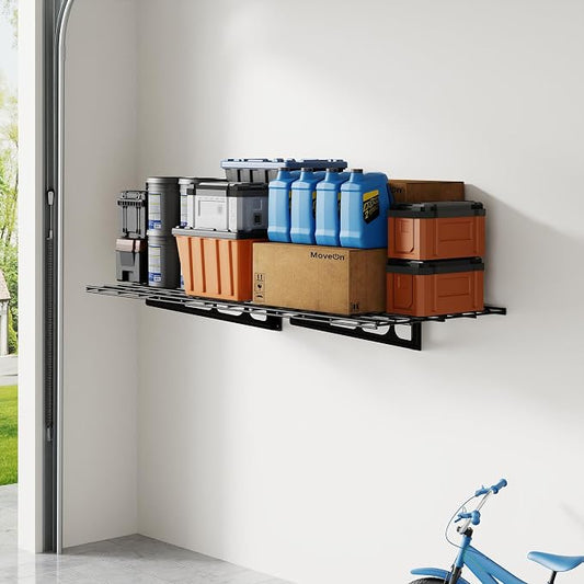 FLEXIMOUNTS 1-Pack 2x4ft Garage Shelving Wall-Mounted Storage Rack, Black | Heavy-Duty Wall Shelving, Holds Up to 200 lbs, Garage Storage Shelving for Organization & Storage Bins, Classic Series