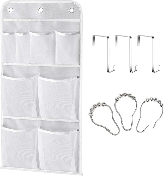 MISSLO Hanging Mesh Pockets Hold 340oz/1000ml Shampoo Shower Organizer with Over the Door Hooks