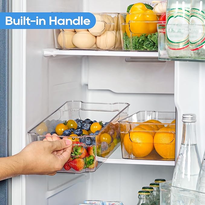 JollyPack Clear Plastic Storage Bins, 8 Pack | Pantry Organizers, Storage with Handles, Clear Storage Containers,Great for Fridge, Kitchen, Cabinet, Bathroom and Office