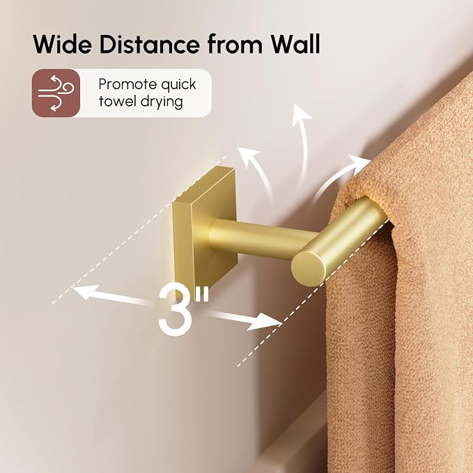 Brushed Gold Bath Towel Bar, 30 Inch Towel Racks for Bathroom | Thicken 304 Stainless Steel Towel Holder with Square Base, Towel Rod Wall Mounted, Modern Home Decor (Total Length 32 Inch)