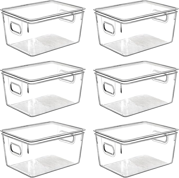 Clear Plastic Storage Bins with Lids, Perfect for Kitchen Organization or Pantry Organization and Storage, Stackable Fridge Organizer Bins, Storage Containers for Organizing, Cabinet Organizers