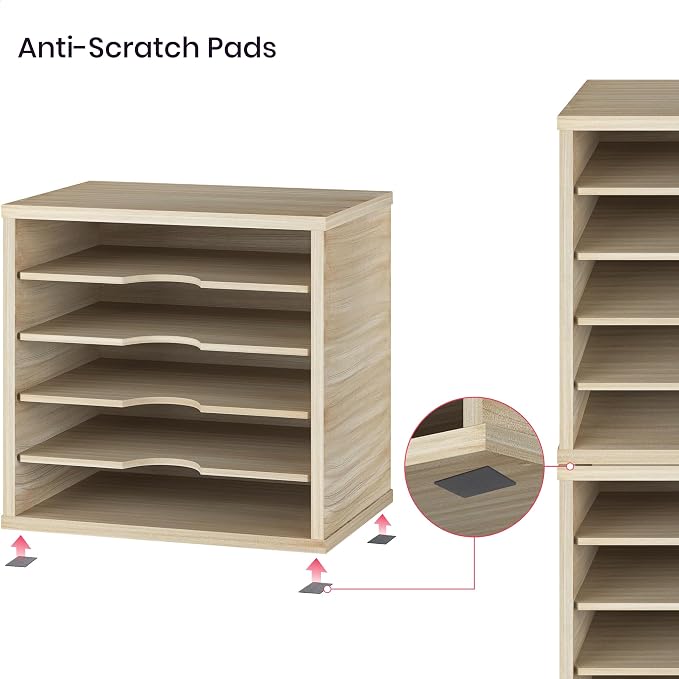 Ballucci 5-Tier File Organizer for Desk, Mail Sorter, Office Desk Organization, Paper Storage Organizers, Folder Holder for Desk, Letter Trays & Stacking Supports, Brushed Wood