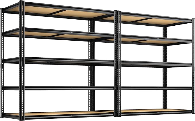ROOMFAVE 2300LBS Storage Shelves Heavy Duty 5 Tier Garage Storage Shelving, Adjustable Metal Shelving Unit Utility Rack Shelf for Warehouse, Pantry, Closet, 72" H x 40" W x 20" D, Black,2PCS