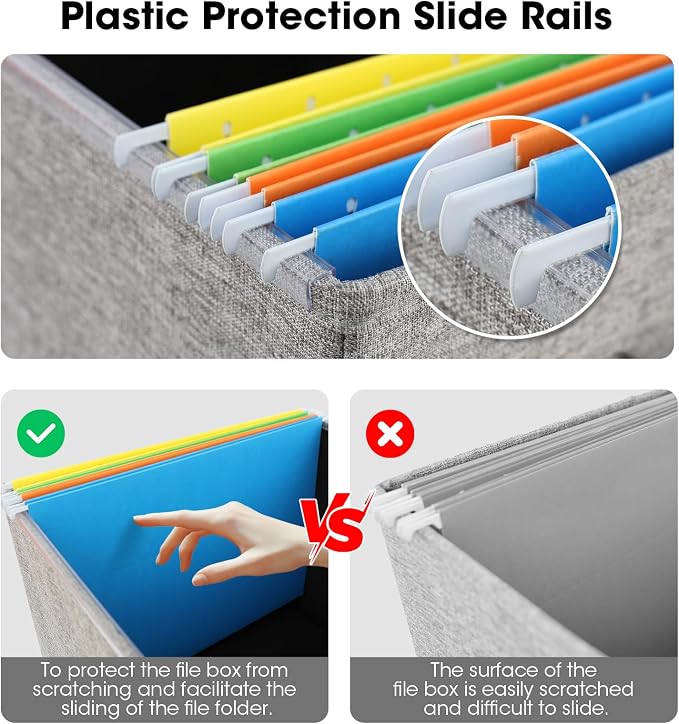 File Organizer Boxes with Lid, Linen Hanging File Storage Boxes with Handle, Collapsible Document Filling Boxes for Letter/Legal Folder, Portable File Box for Office/Decor/Home (2 Pack, Gery)