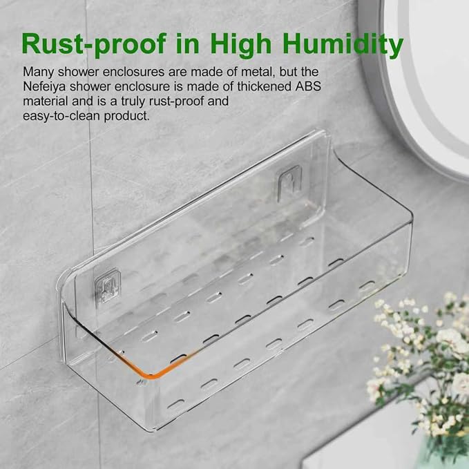 Adhesive Shower Caddy Shower Shelves Bathroom Organizer and Storage | 6 Pack，Rustproof，No Drilling，with Soap Holder，Clear，Acrylic， Large Capacity，Removable and Reusable，Plastics，Wall-Mounted