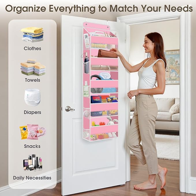 1Pack Over The Door Organizer Large Capacity Hanging Storage Room Organizer | 40 lb Capacity, Ultra-Sturdy, Foldable, Mesh Design with Clear Window, Space-Saving Organizer for Pantry, Nursery & Closet