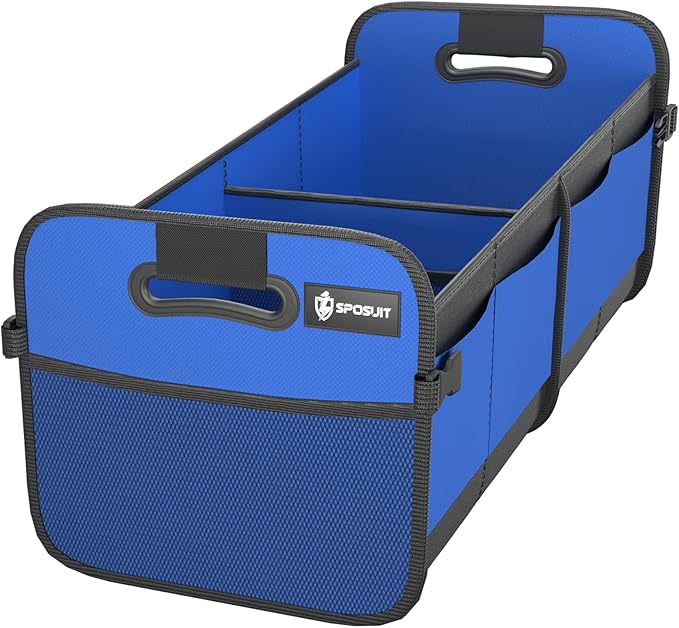 Sposuit Trunk Organizer for Car - 70L Collapsible Sturdy Car Storage, Blue | 11 Pockets & Reinforced Handles, Large Capacity, SUV Trunk Organizers for Grocery Cargo, Non-Slip Bottom