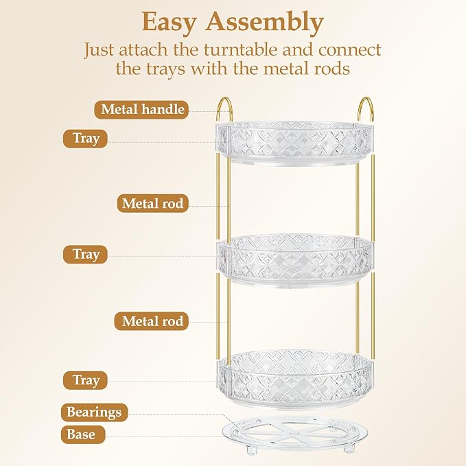 360 Rotating Makeup Organizer for Vanity, 3 Tier Adjustable Perfume Organizer for Dresser, Multi-Function Spinning Cosmetics Skincare Storage for Bedroom, Dresser, Countertop, Clear