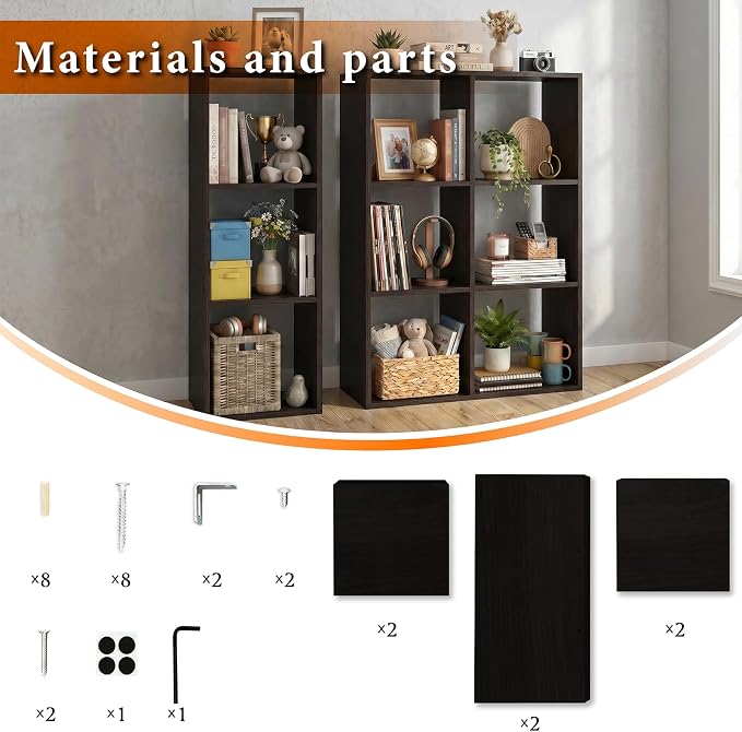 WannabeMyself【Sturdy Build&Easy Assembly】3 Cube Storage Organizer with Anti-Tipping Kits,Reversible Open Back Book Shelf, Bookcase for Living Room,Bedroom,Entrance Hall,Office,12.2×11.4×35.9,Chocolate