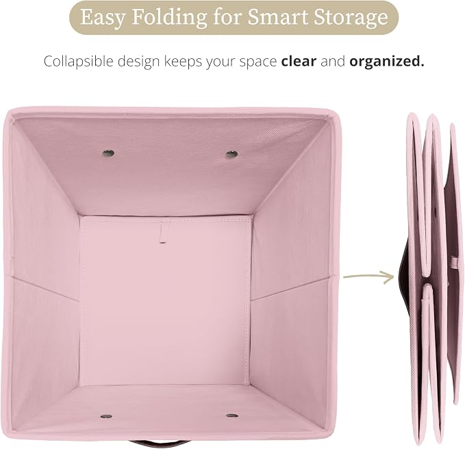 DECOMOMO Storage Bins, Cube Storage Bin with Labels | 10.5" x 11" Fabric Storage Cubes for Shelves (6pcs, Pink)